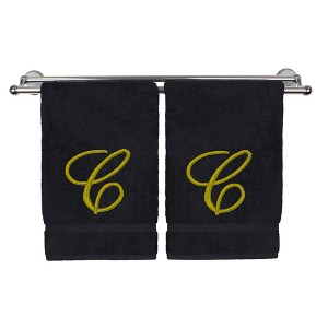 BC BARE COTTON Monogrammed Hand Towel, 100% Turkish Cotton - Set of 2 - Black - Gold Script - 1 of 1