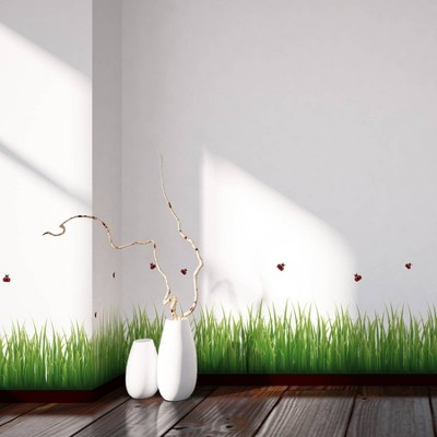 Green Grass and Red Ladybugs Self-Adhesive Border Wall Decal