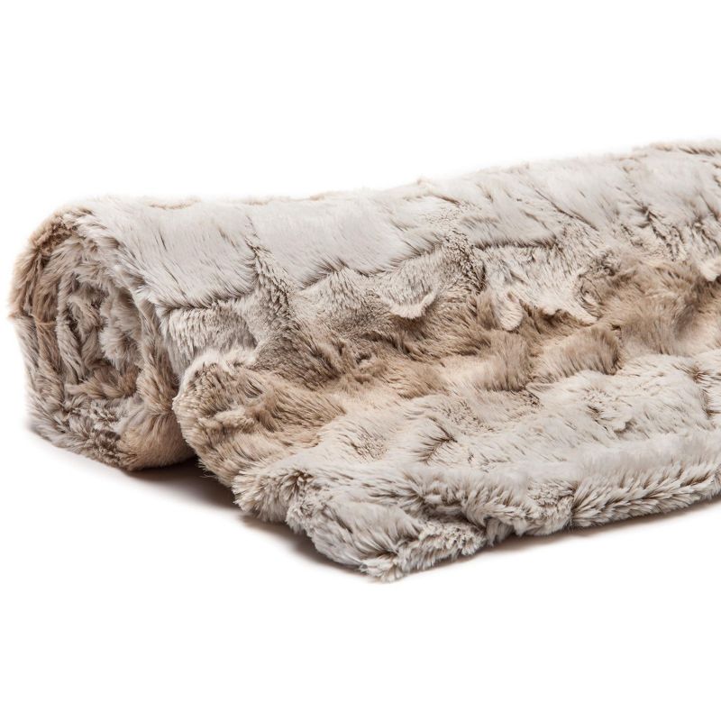 Chanasya Faux Fur Ombre Throw Blanket with Reversible Faux Shearling, 5 of 8