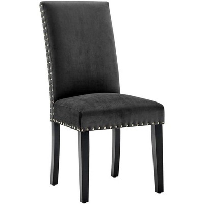 Charcoal Velvet Upholstered Parsons Side Chair with Nailhead Trim