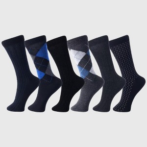 Alpine Swiss Mens Dress Socks 6 Pair Crew Sock Cotton Dress Socks for Men Solid Ribbed Argyle Pattern Multicolor Fun Designs - 1 of 4