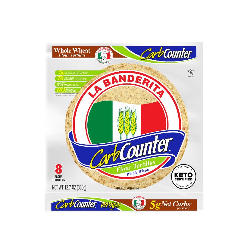 La Banderita Carb Counter Whole Wheat Keto Friendly Tortilla Wraps - 12.7oz/8ct, 1 of 7