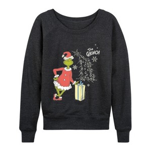 Women's - The Grinch - Grinch Present Lightweight French Terry Wide Neck Long Sleeve Graphic Shirt - 1 of 4