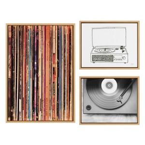 Kate and Laurel Sylvie Record Player Framed Canvas Set by Various Artists - 1 of 4