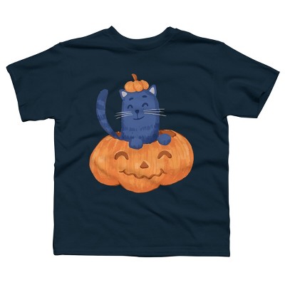 Boy's Design By Humans Halloween Cat In A Pumpkin By wubbadub T-Shirt