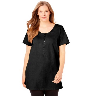 Woman Within Plus Size Perfect Short-Sleeve Scoop-Neck Henley Tunic
