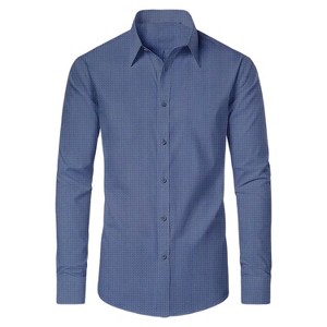 Galaxy By Harvic Men's Slim Fit  Long  Sleeve Stretch Printed Dress Shirts - 1 of 4