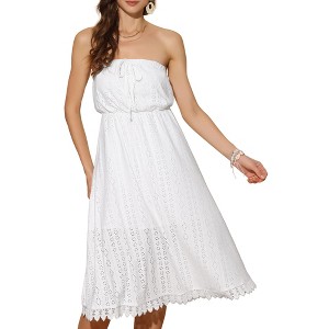 INSPIRE CHIC Women's Strapless Lace Tie Waist Summer Midi Dress - 1 of 4