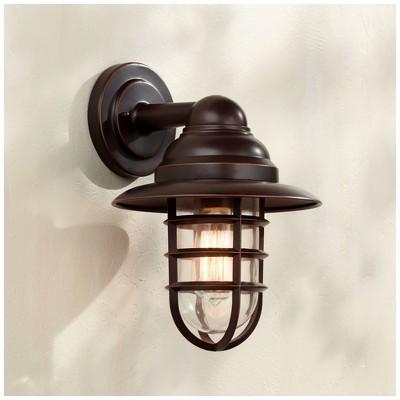 Marlowe Industrial Bronze Wall Sconce Set with Clear Glass Shade
