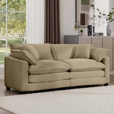 NicBex 80.3 Inch Loveseat,Modern Corduroy Fabric Loveseat Sofa with 4 Pillows,Deep Seating 2-Seater Couch for Living Room