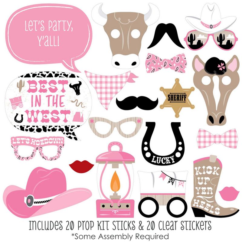Big Dot of Happiness Pink Western Hoedown - Cowgirl Horse Party Photo Booth Props Kit - 20 Count, 2 of 7
