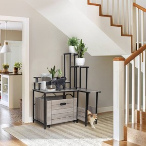 Cat Litter Box Enclosure with Shelves, Hidden Litter Box Furniture, Cat House with Flower Stand, Indoor Cat Washroom Wooden Cat House for Living Room - 1 of 4