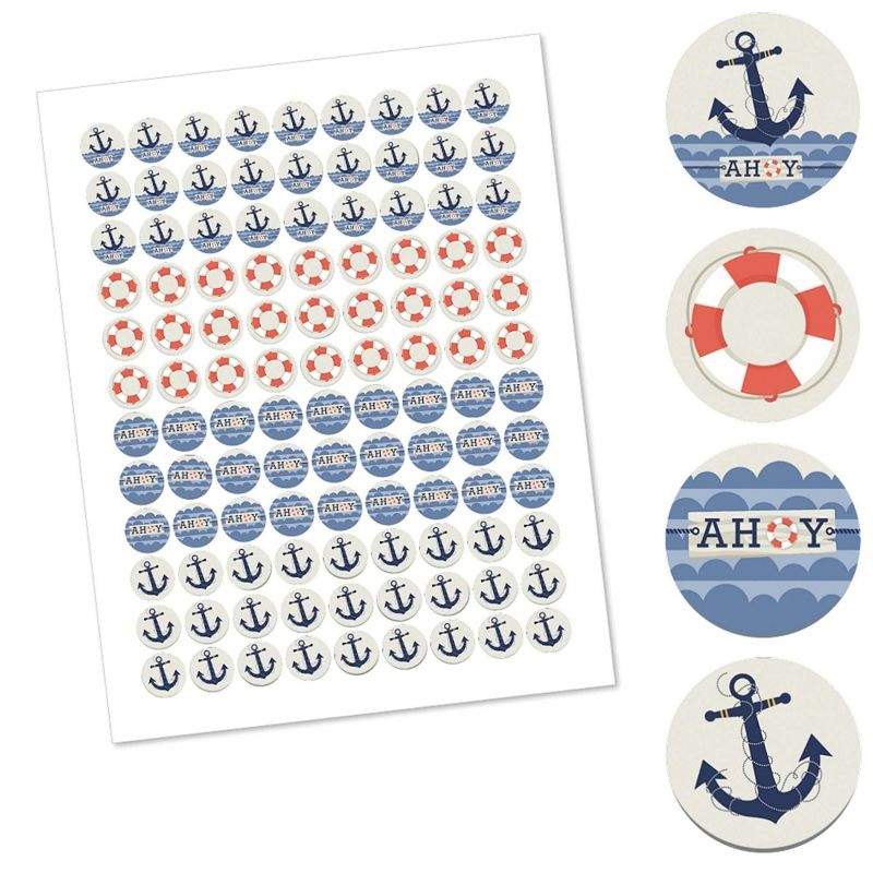 Big Dot of Happiness Ahoy - Nautical - Baby Shower or Birthday Party Round Candy Sticker Favors - Labels Fits Chocolate Candy (1 sheet of 108), 2 of 7