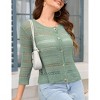 Women's 3/4 Sleeve Cardigan Shrugs Casual Soft Knit Crewneck Button Down Hollow Out Crochet Sweater - 4 of 4