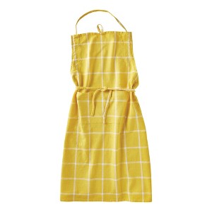 tagltd Classic Check Slub Bib Apron with Large Pocket and Waist Tie Yellow, One Size Fits Most, Machine Wash, Yellow - 1 of 3