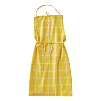 tagltd Classic Check Slub Bib Apron with Large Pocket and Waist Tie Yellow, One Size Fits Most, Machine Wash