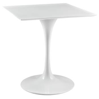28" Lippa Square Wood Top Dining Table White - Modway, Modern Chip-Resistant, Metal Pedestal Base