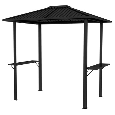 6' x 8' Metal Roof BBQ Grill Gazebo, Hardtop Gazebo with Aluminum Frame and 2 Side Shelves