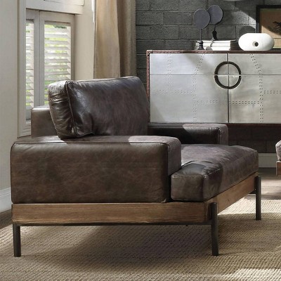 Silchester Distressed Chocolate Leather and Oak Accent Chair