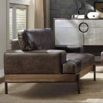 41" Silchester Chair Oak/Distress Chocolate Top Grain Leather - Acme Furniture