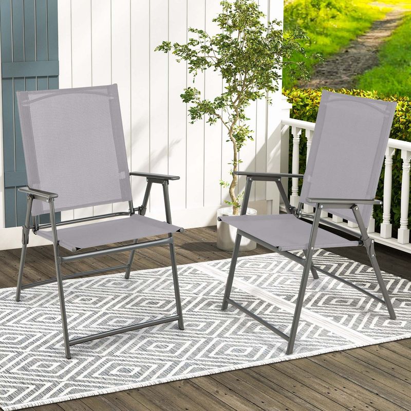 Costway 2pcs Patio Folding Portable Dining Chairs Metal Frame Armrests Garden Outdoor, 2 of 10