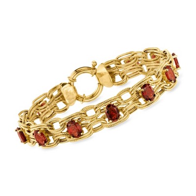 Ross-Simons 11.00 ct. t.w. Garnet Oval-Link Bracelet in 18kt Gold Over Sterling