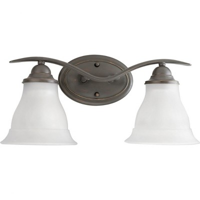 Antique Bronze 2-Light Bath Fixture with Etched Glass Shades