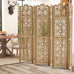 MAYEERTY 95*67 in Wood Room Divider Folding Privacy Screen Freestanding Partition for Indoor, 6-Panels, Brown - 1 of 4