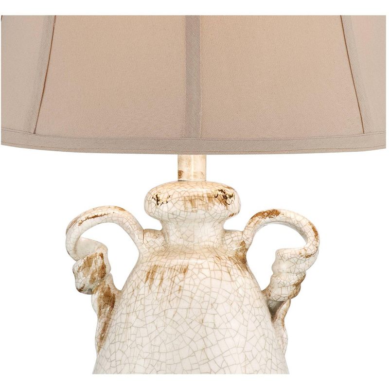 Regency Hill Isabella Country Cottage Table Lamp 27" Tall Crackle Ivory Ceramic Milk with Table Top Dimmer Beige Bell Shade for Bedroom Living Room, 3 of 6