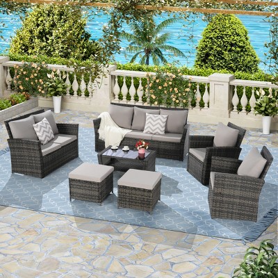 7-Piece PE Rattan Patio Seating Set,Outdoor Conversation Set Sectional Sofa With Thick Cushions And Coffee Table -Maison Boucle
