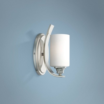 Polished Nickel Cylinder Wall Sconce with Etched Opal Glass