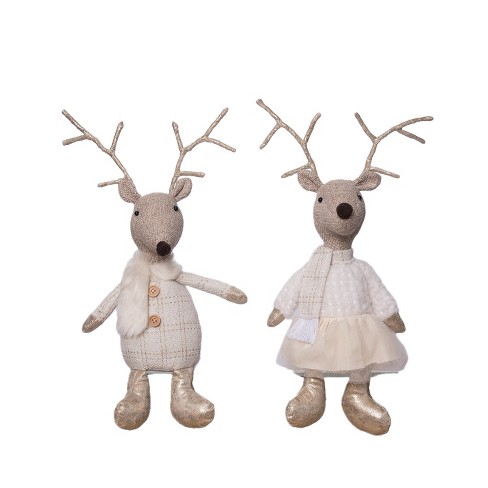 Transpac Plush Elegant Reindeer Sitter Set of 2 Christmas Home Decorations - image 1 of 1