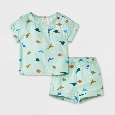 Image of Baby Boys' Gauze Top & Shorts Set - Cat & Jack™ Green 6-9M