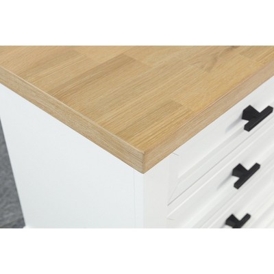 White and Beige 3-Drawer Nightstand with USB Ports