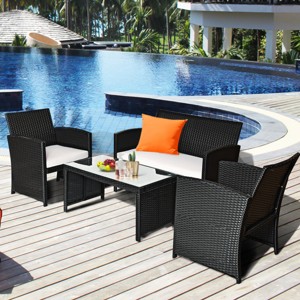 Costway 4PCS Outdoor Patio Rattan Furniture Conversation Set Cushioned Sofa Coffee Table - 1 of 4