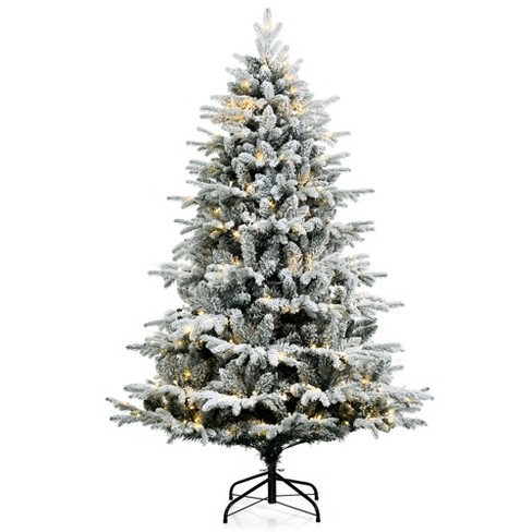 Costway 4.5ft/6ft/7ft Pre-lit Snow Flocked Hinged Artificial Christmas ...