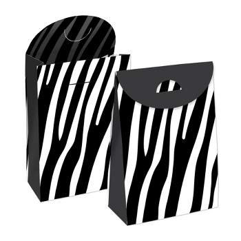 Big Dot of Happiness Zebra Print - Safari Gift Favor Bags - Party Goodie Boxes - Set of 12