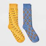 Men's Geo Pattern Novelty Crew Socks 2pk - Goodfellow & Co™ Blue/Yellow 7-12