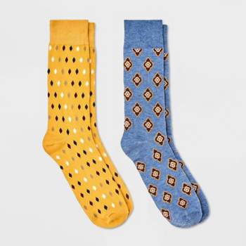 Men's Geo Pattern Novelty Crew Socks 2pk - Goodfellow & Co™ Blue/Yellow 7-12