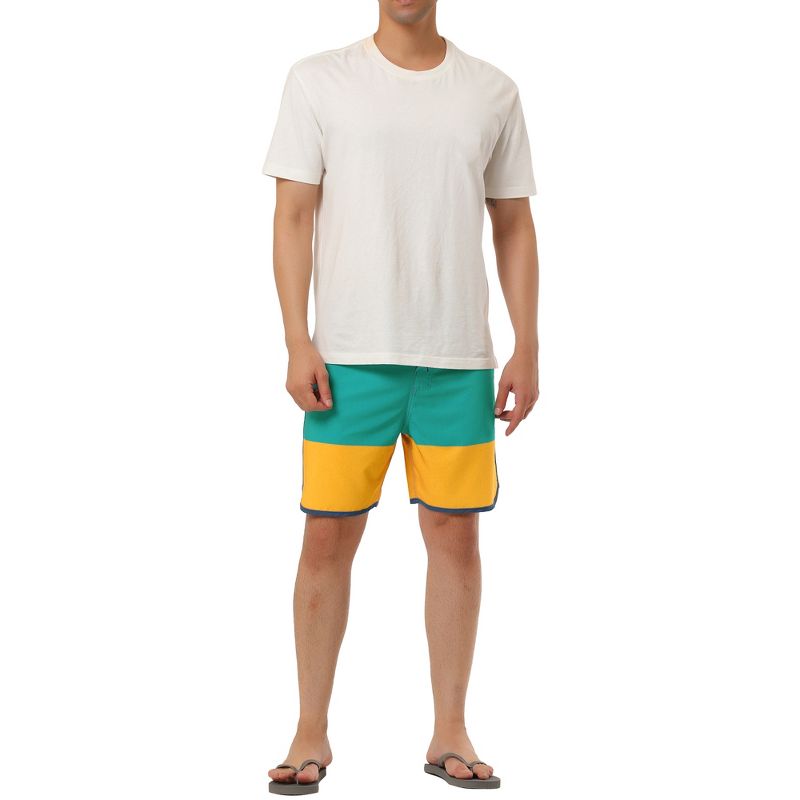 TATT 21 Men's Summer Casual Color Block Drawstring Surfing Beach Board Shorts, 2 of 7