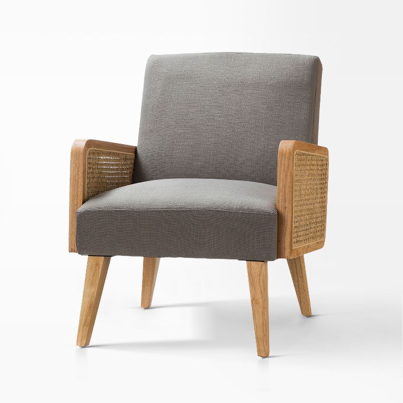 Chloé Cane Arm Chair with Wood Base Living Room Upholstered Accent Chair with Rattan Armrest | Karat Home, 1 of 14