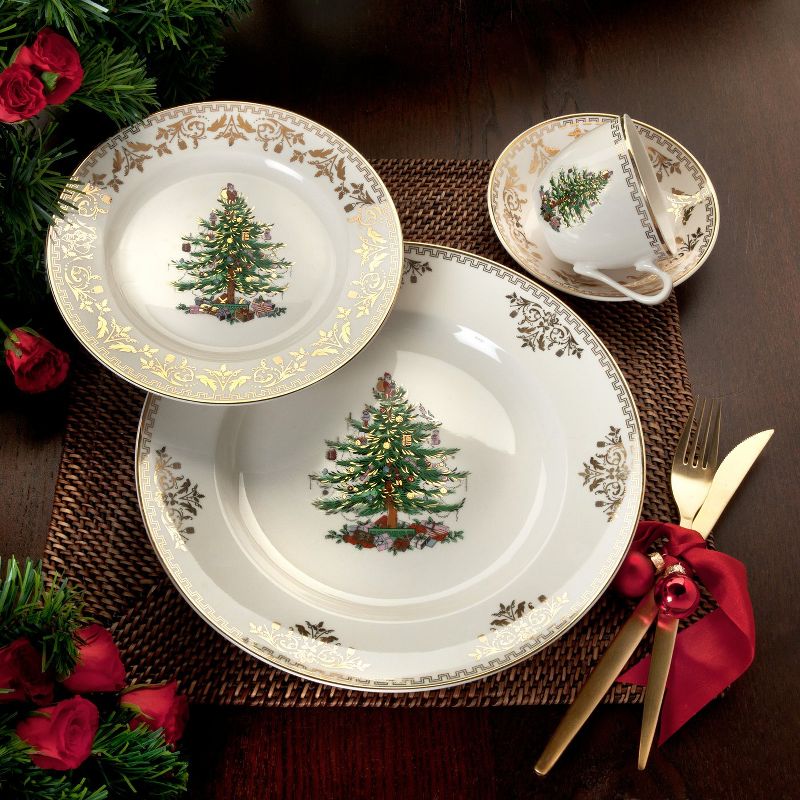 Spode Christmas Tree Gold Teacup and Saucer, Set of 4  - 7 oz., 3 of 4