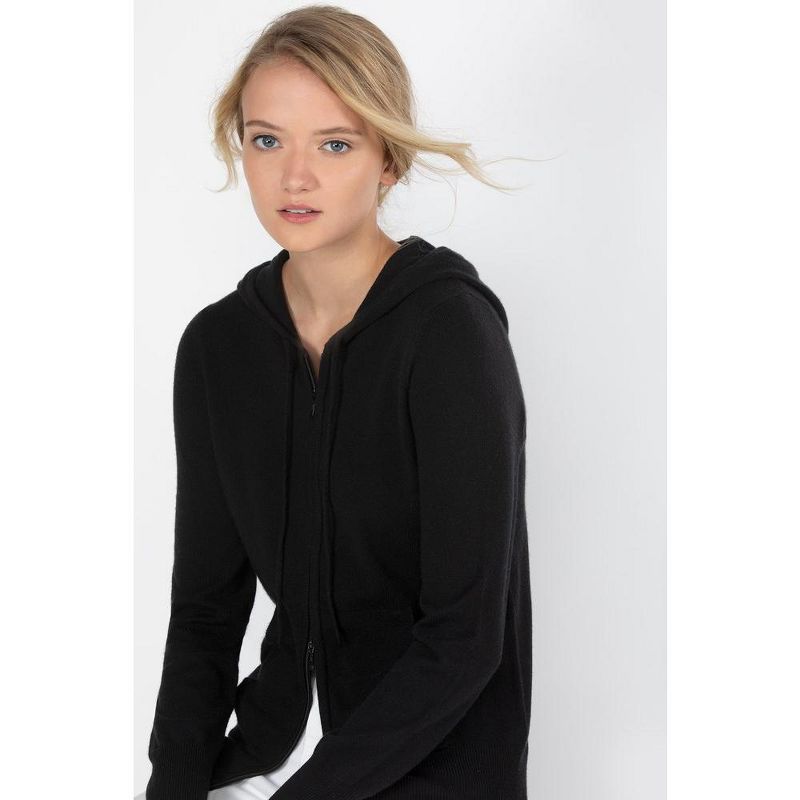 JENNIE LIU Women's 100% Pure Cashmere Long Sleeve Zip Hoodie Cardigan Sweater, 3 of 6