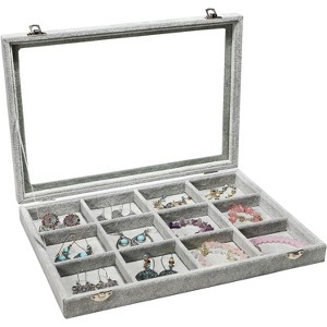 12-Grid Velvet Jewelry Tray with Lid for Stackable Drawer Storage - 1 of 4