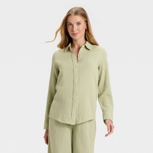 Women's Long Sleeve Gauze Collared Button-Down Shirt - Universal Thread™ - 1 of 3