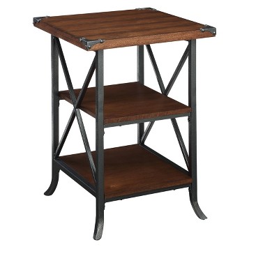 Brookline End Table Dark Walnut/Slate Gray - Breighton Home: Square Side Table, 2 Shelves, MDF Construction