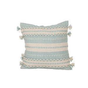 20" x 20" Matilda Light Blue Handwoven Striped Outdoor Accent Pillow w/ Tassels - 1 of 4