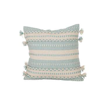 Hand Woven Striped Outdoor Pillow Light Blue Polyester With Polyester Fill by Foreside Home & Garden