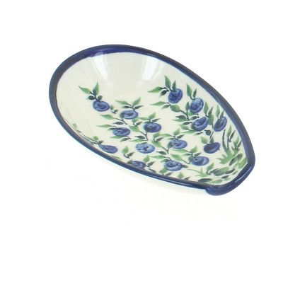 Blue Rose Polish Pottery Porcelain Vine Small Spoon Rest