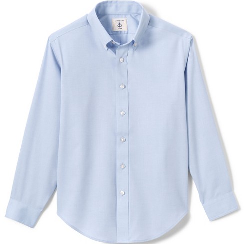 Lands' End School Uniform Boys Long Sleeve No Iron Pinpoint Dress Shirt - 4  - Blue